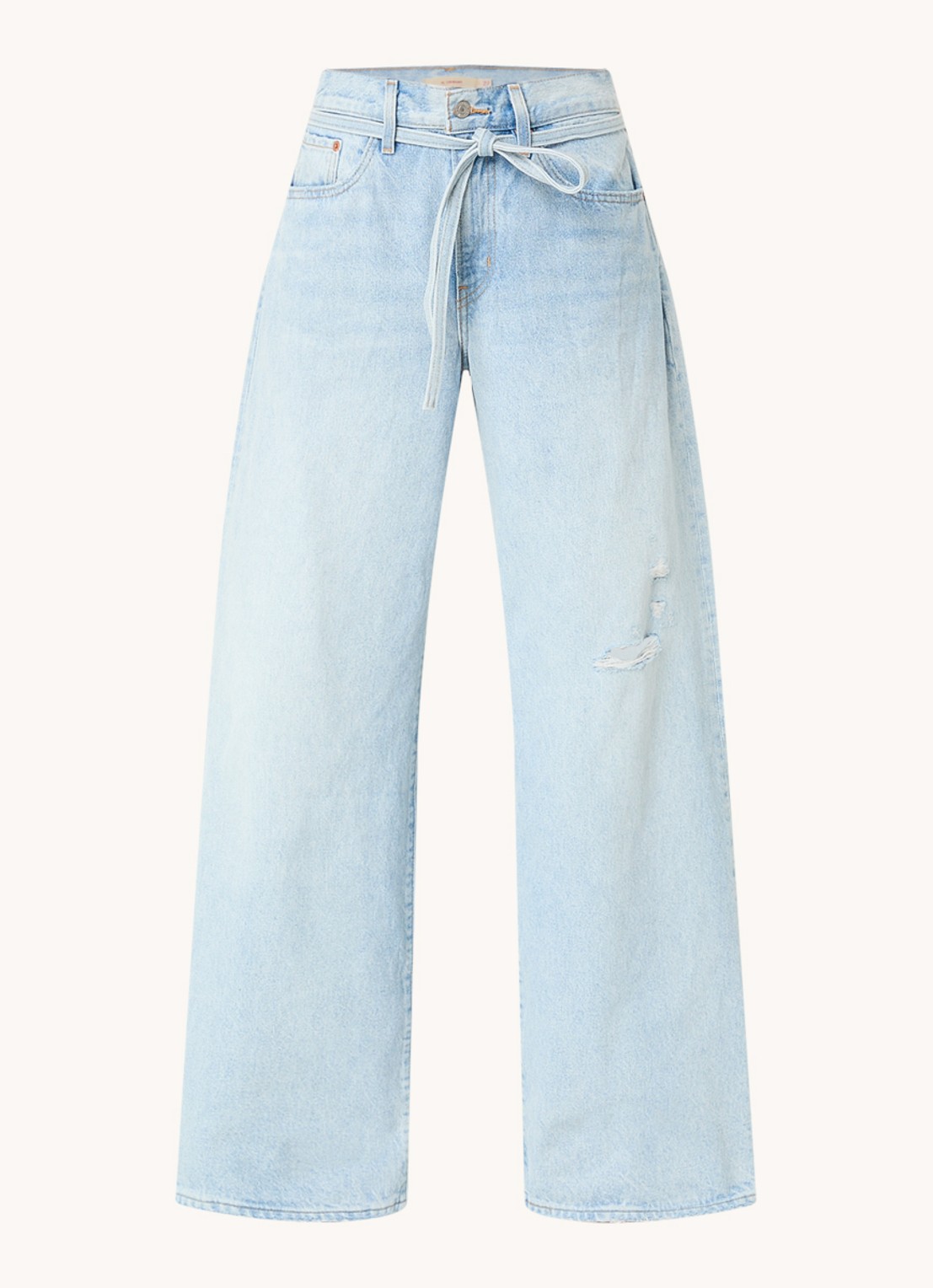 Levi's High waist wide leg jeans met lichte wassing en strikceintuur - voorkant 2 indigo