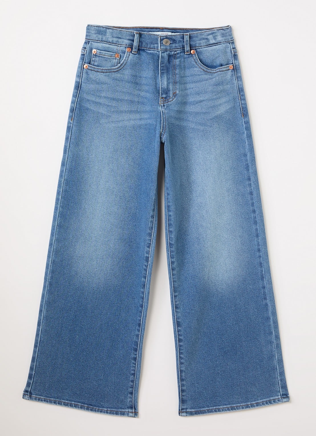 Levi's High waist wide leg jeans met medium wassing - voorkant indigo