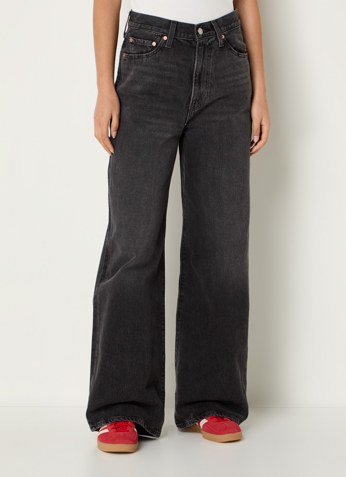 Levi's High waist wide leg jeans met steekzakken - detail 2 donkergrijs