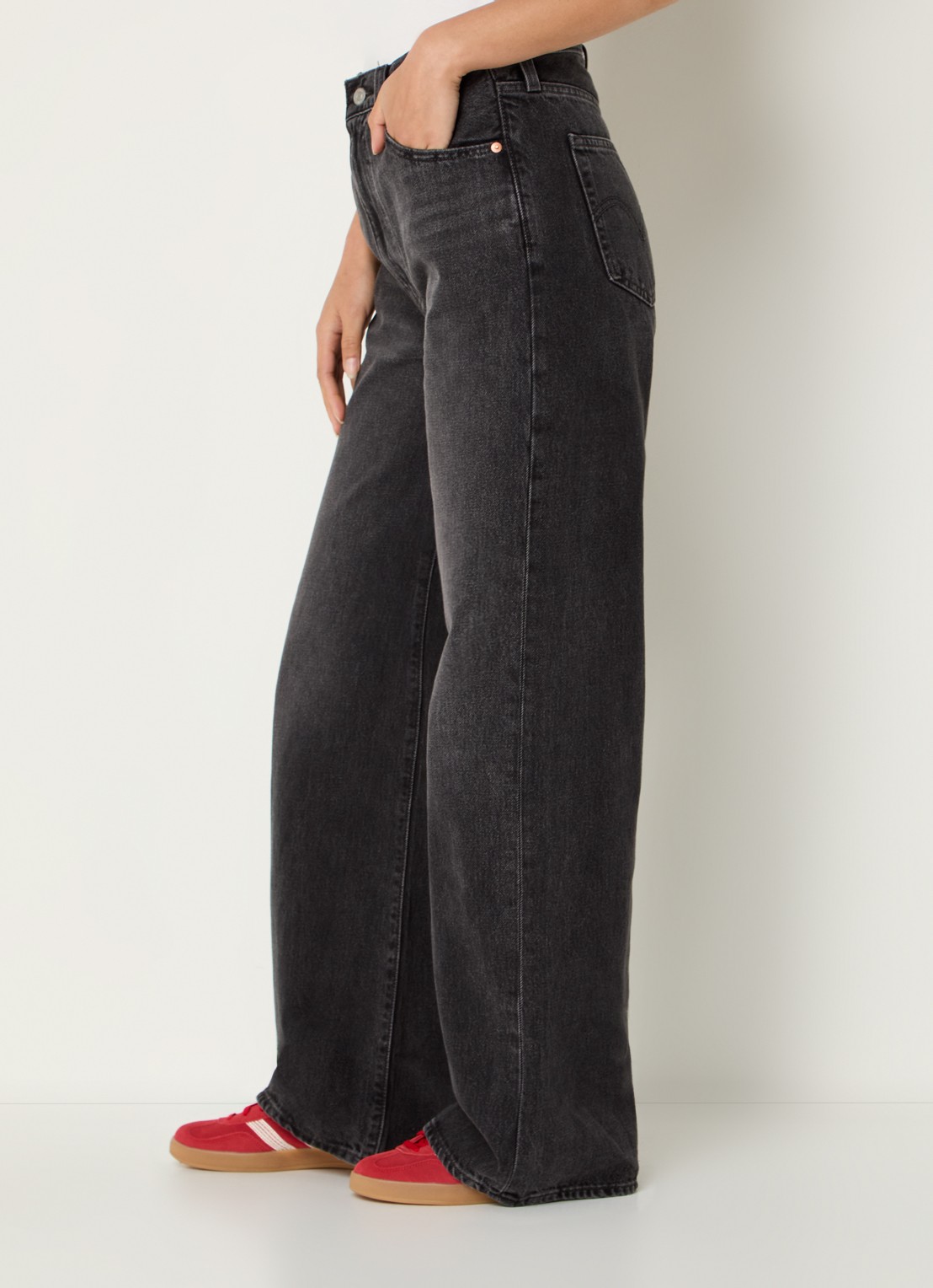 Levi's High waist wide leg jeans met steekzakken - detail 3 donkergrijs
