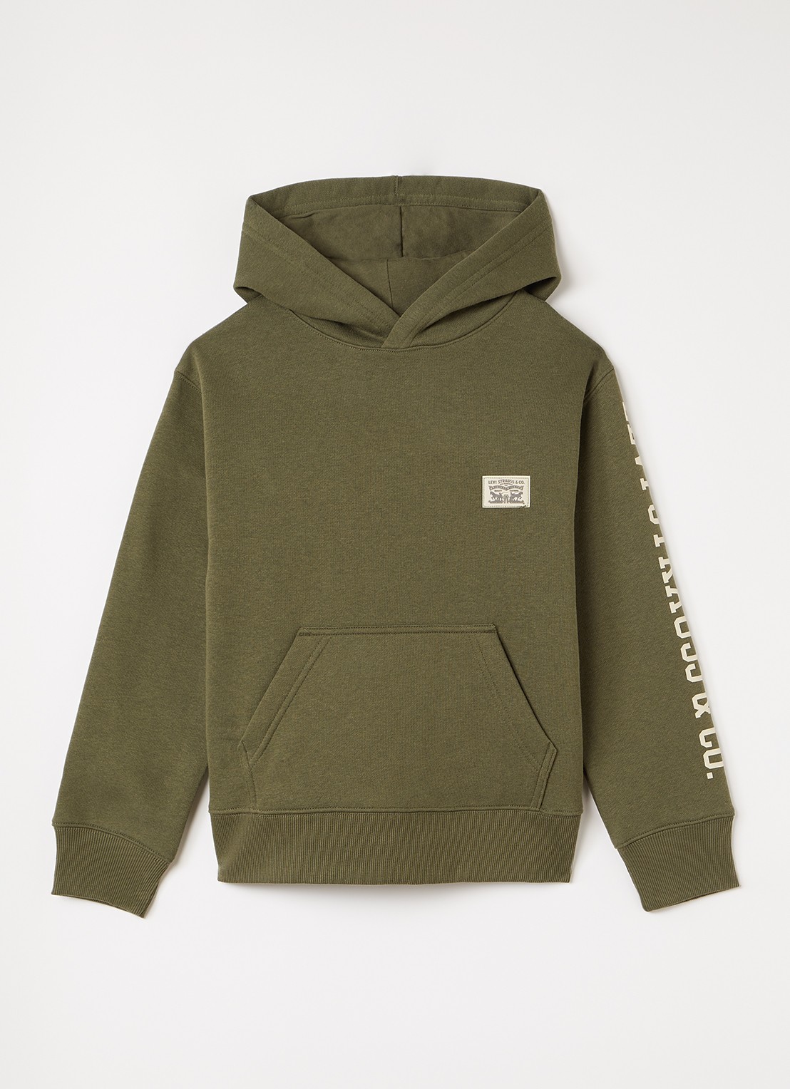 Levi's Hoodie met logo en print - voorkant olijfgroen
