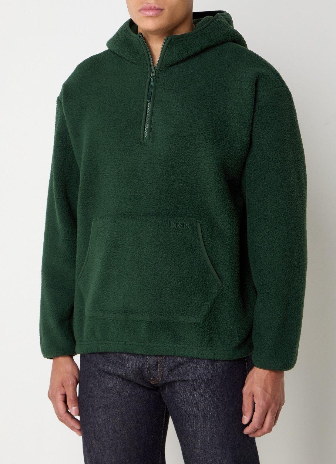 Levi's Hoodie van fleece met halve rits en capuchon - detail 3 donkergroen