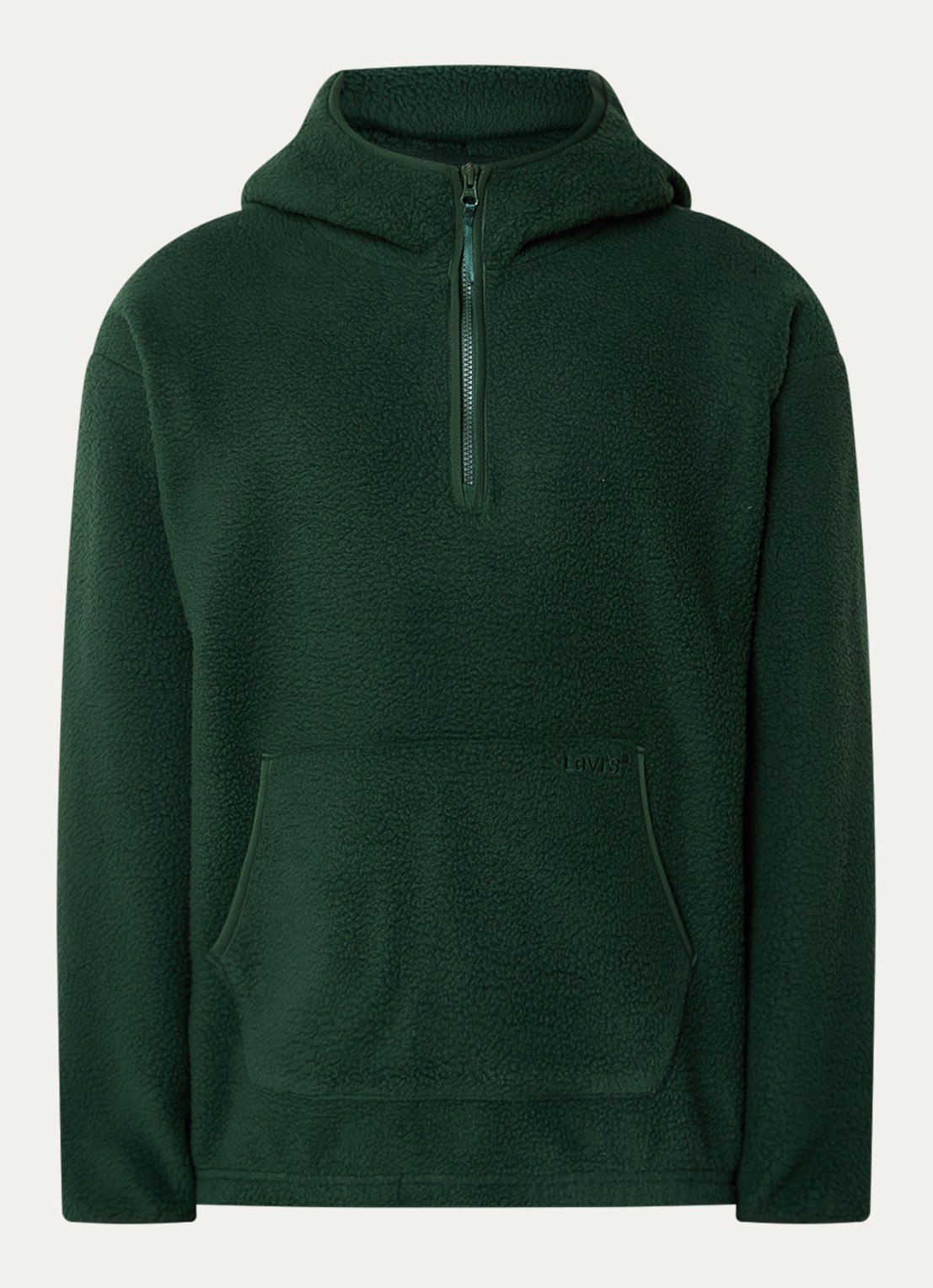 Levi's Hoodie van fleece met halve rits en capuchon - voorkant donkergroen