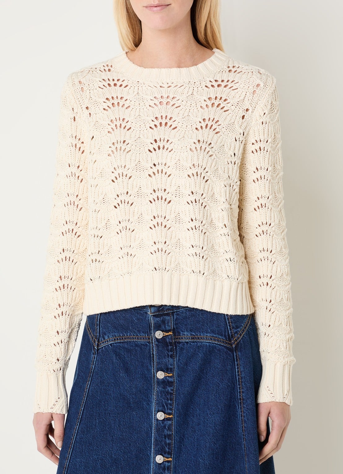 Levi's Hope grofgebreide trui met opengewerkt dessin - detail creme