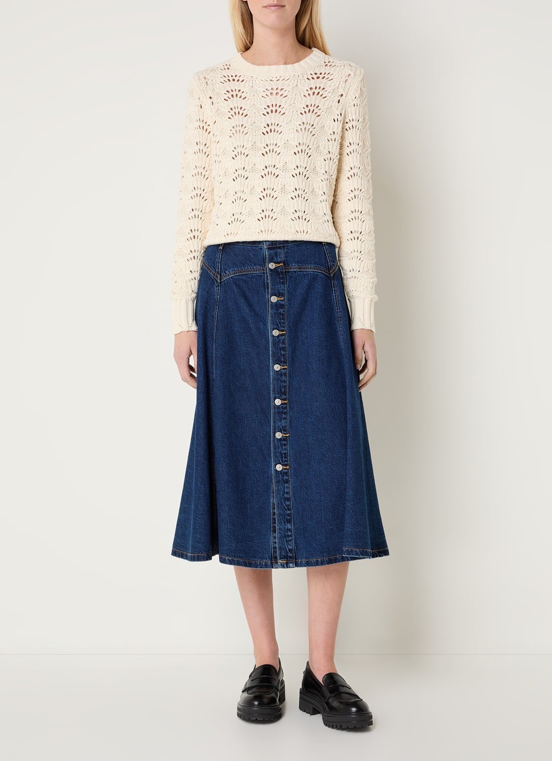 Levi's Hope grofgebreide trui met opengewerkt dessin - voorkant 3 creme