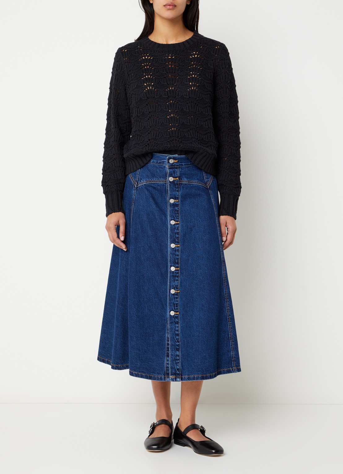 Levi's Hope grofgebreide trui met ronde hals - voorkant 2 zwart