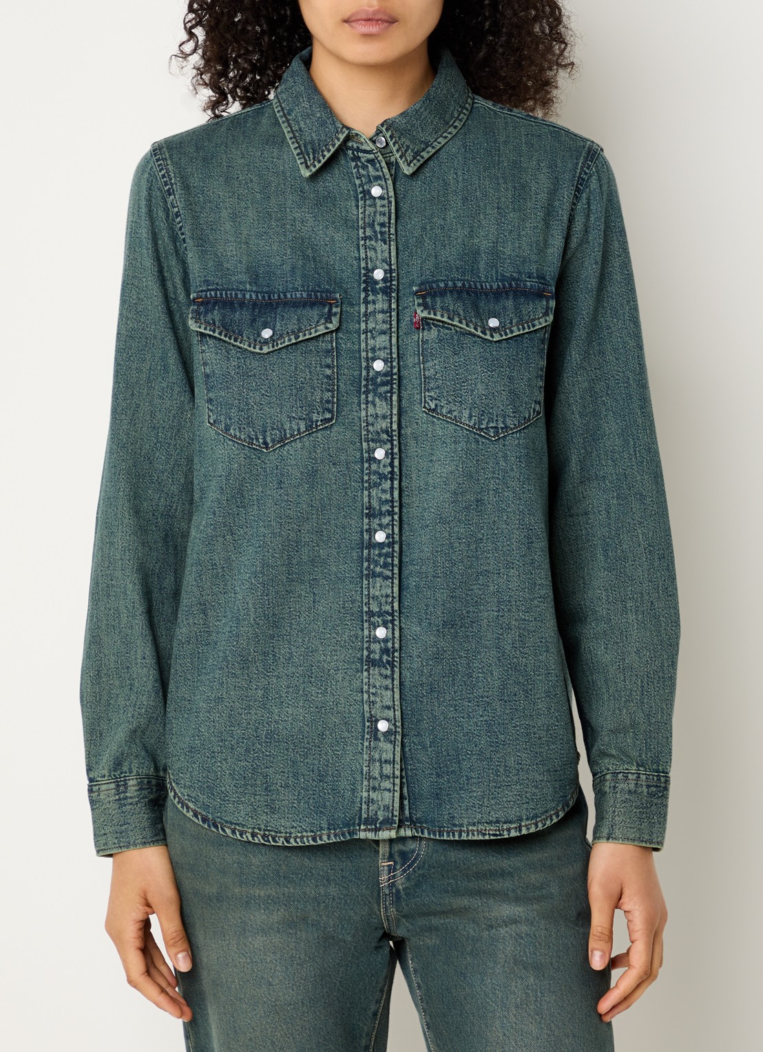 Levi's Iconic Western blouse van chambray met borstzakken - detail 4 indigo