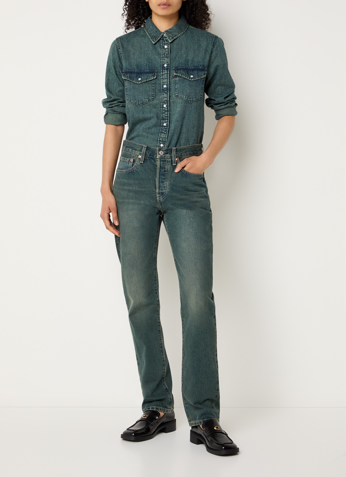 Levi's Iconic Western blouse van chambray met borstzakken - voorkant 3 indigo