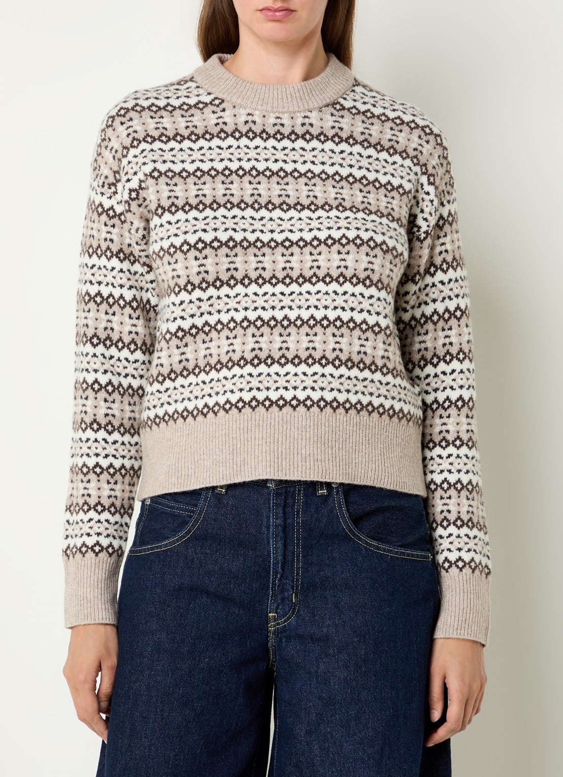 Levi's Ines fijngebreide trui in wolblend met grafisch dessin - detail donkerbeige