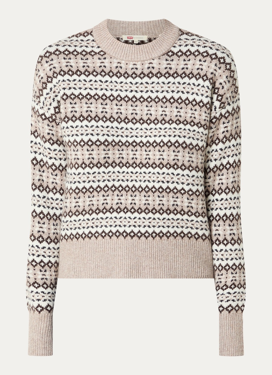 Levi's Ines fijngebreide trui in wolblend met grafisch dessin - voorkant 3 donkerbeige