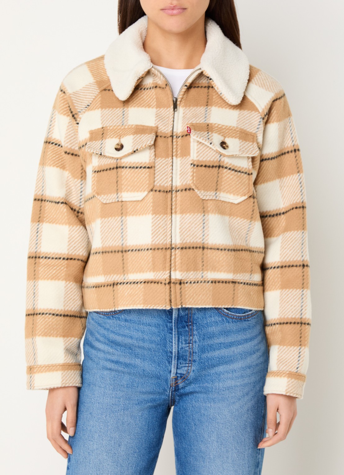 Levi's Jack in wolblend met ruitdessin - detail 2 beige