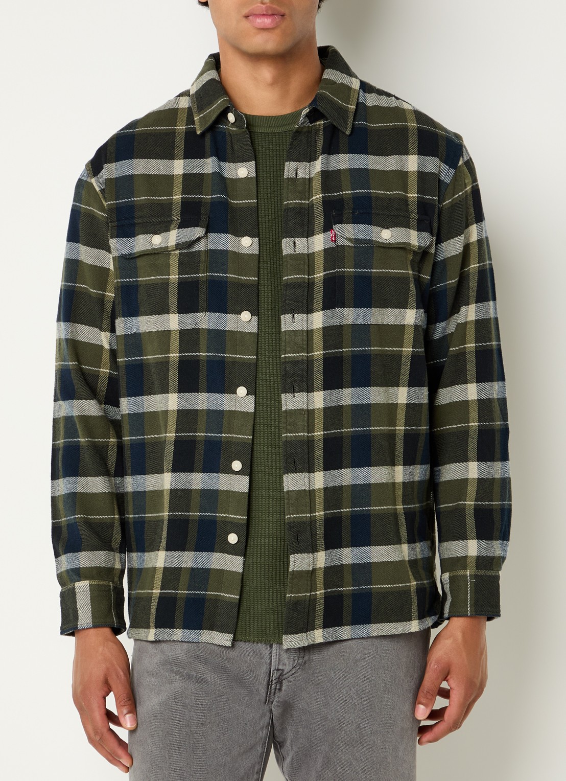 Levi's Jackson overshirt met ruitdessin - detail legergroen