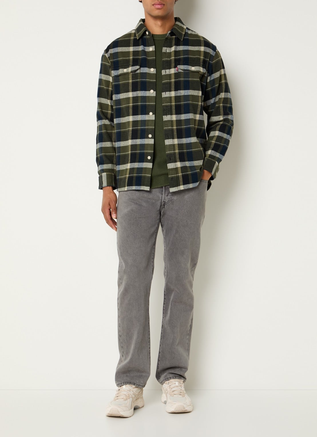 Levi's Jackson overshirt met ruitdessin - voorkant 4 legergroen
