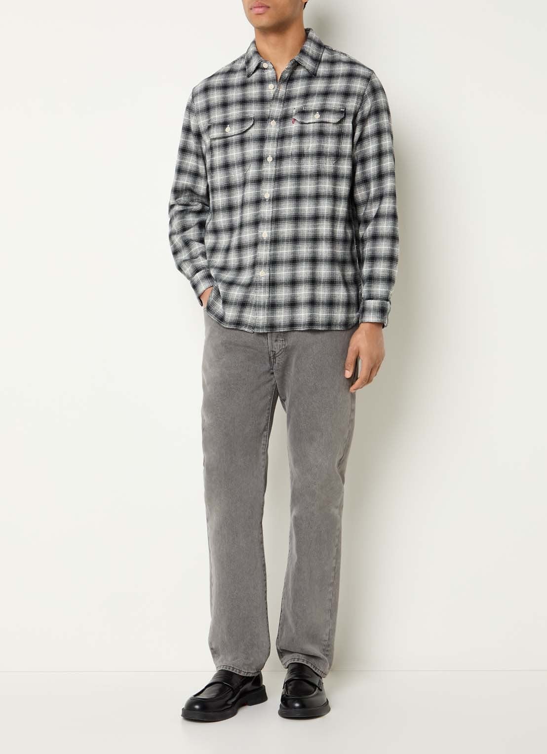Levi's Jackson regular fit overshirt met ruitdessin - voorkant 3 zwart