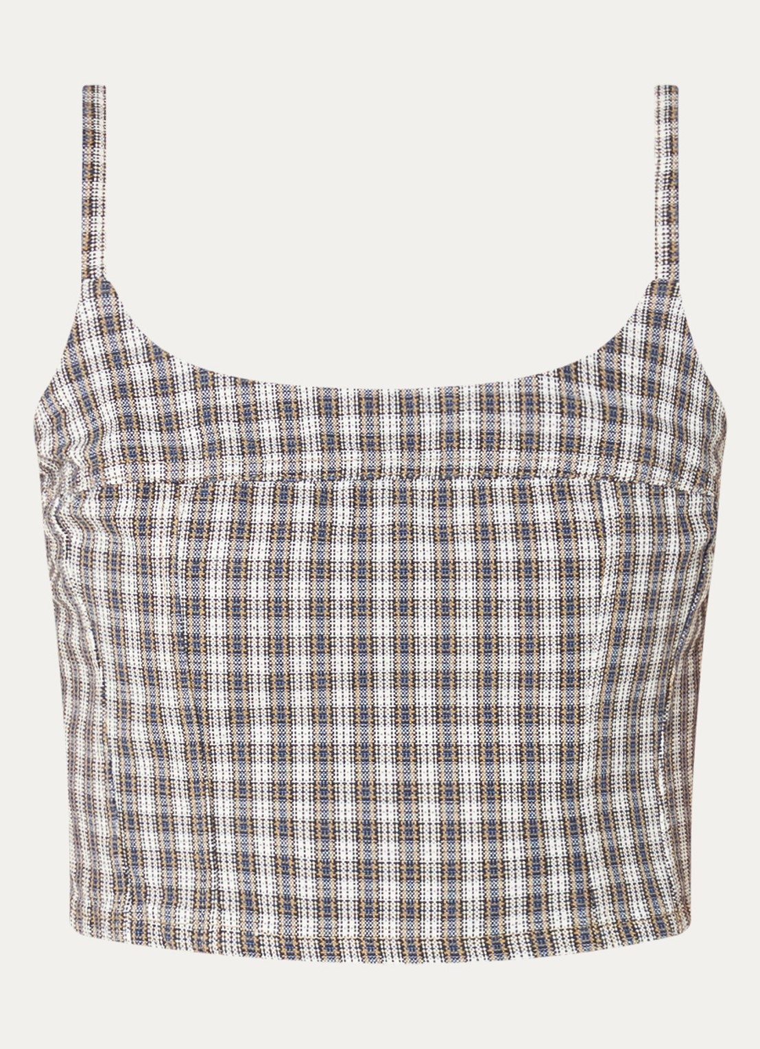 Levi's Jadine crop top met ruitdessin en smockwerk - voorkant 2 beige