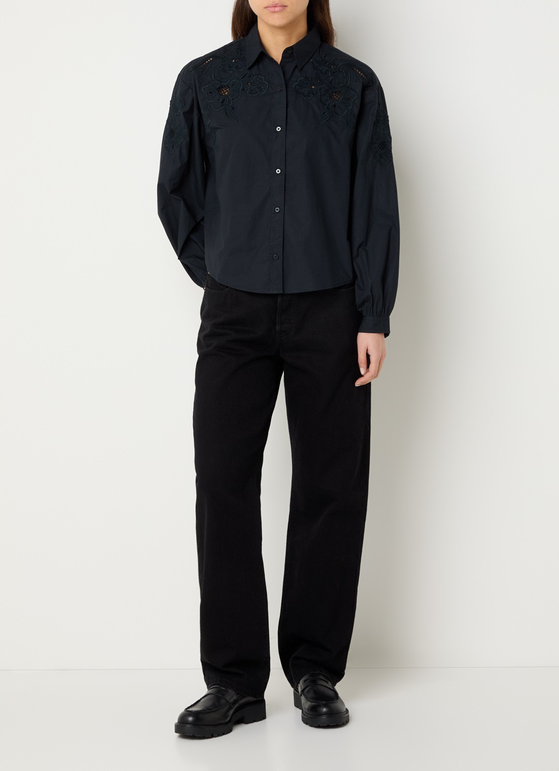 Levi's Janie blouse met broderie - voorkant 2 zwart