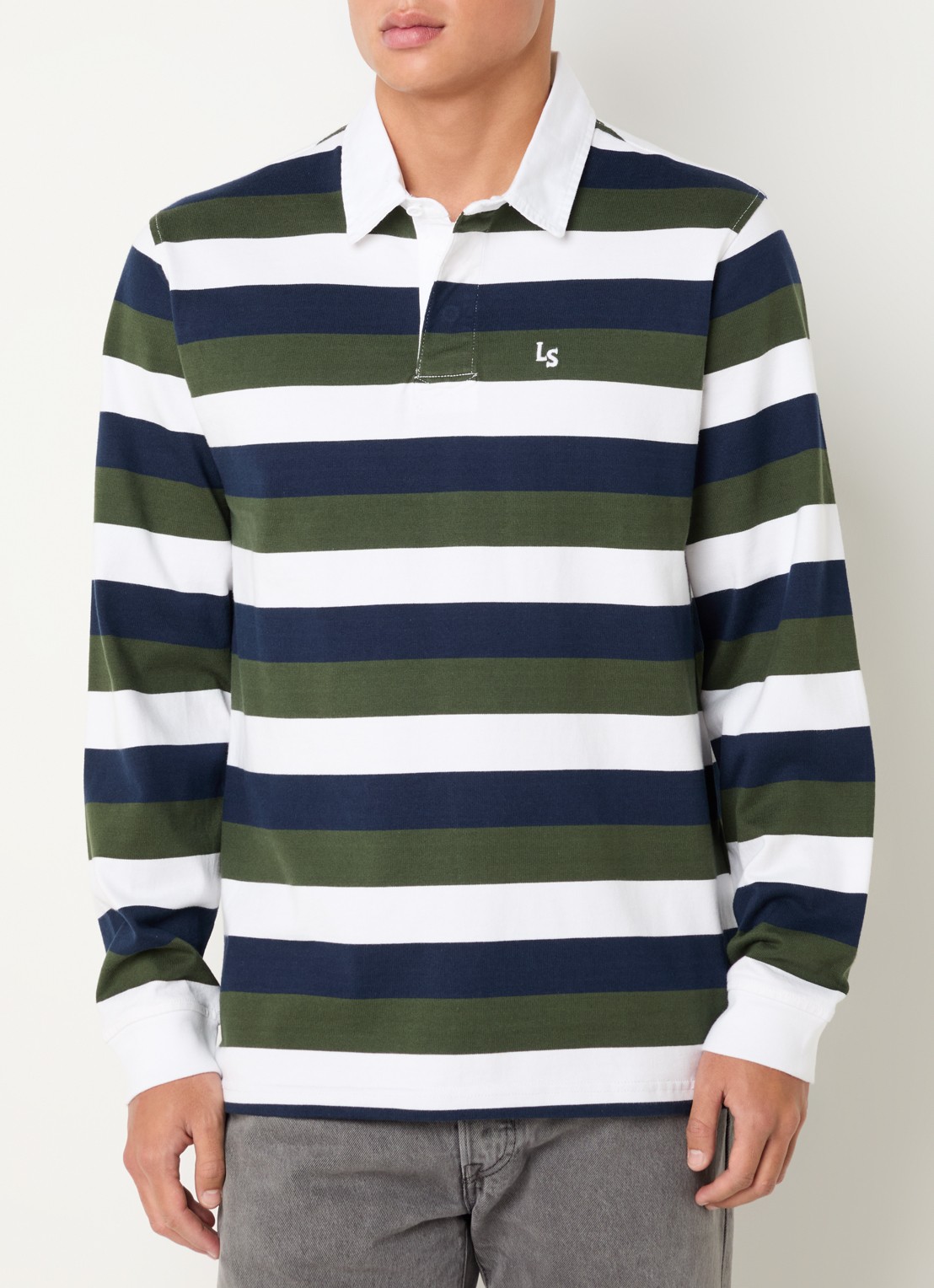 Levi's Jona regular fit polo met streepprint - detail 4 legergroen