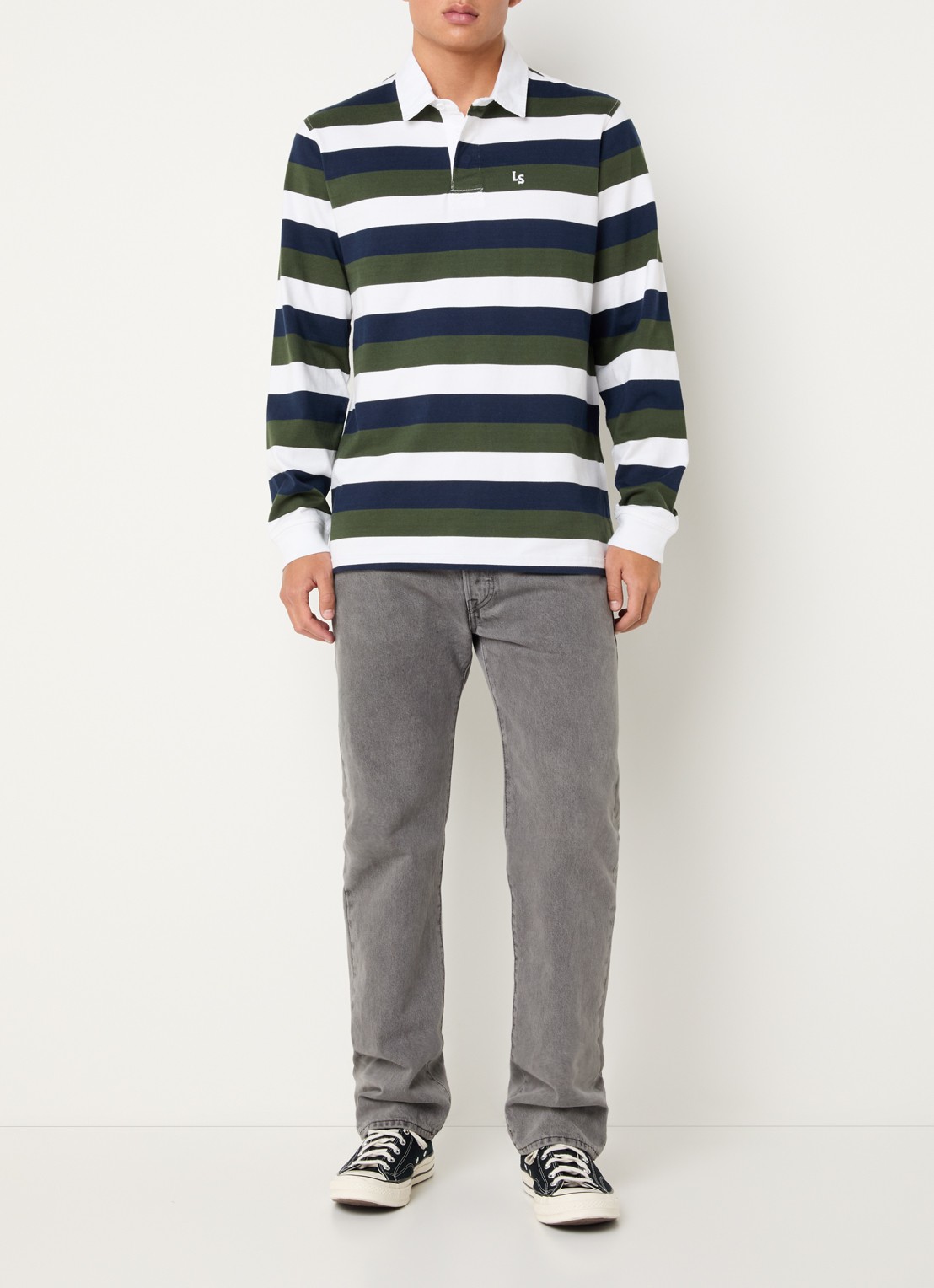 Levi's Jona regular fit polo met streepprint - voorkant 2 legergroen