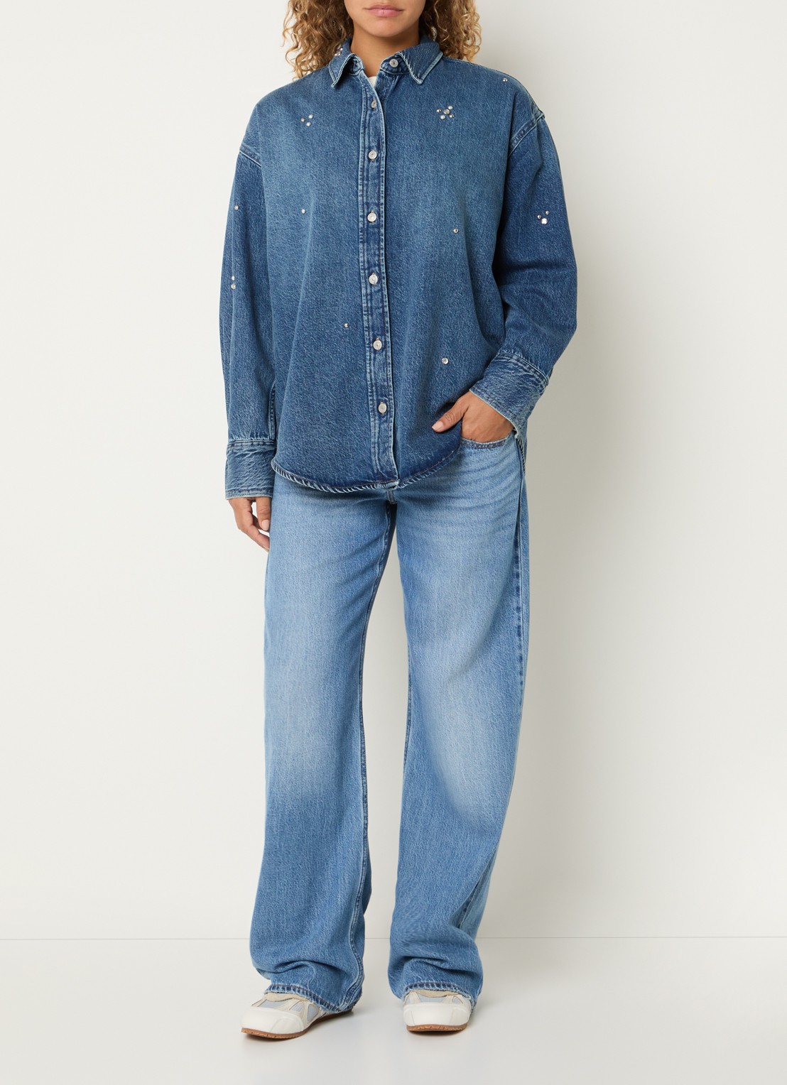 Levi's Jordan blouse van denim met pailletten - voorkant 2 indigo
