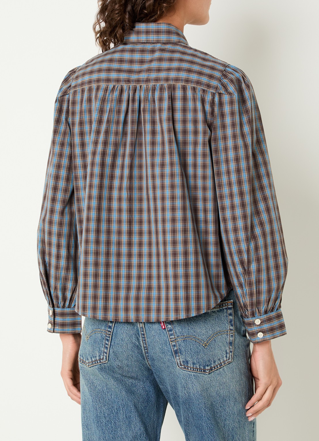 Levi's Judice blouse met ruitdessin en strikkraag - achterkant bruin