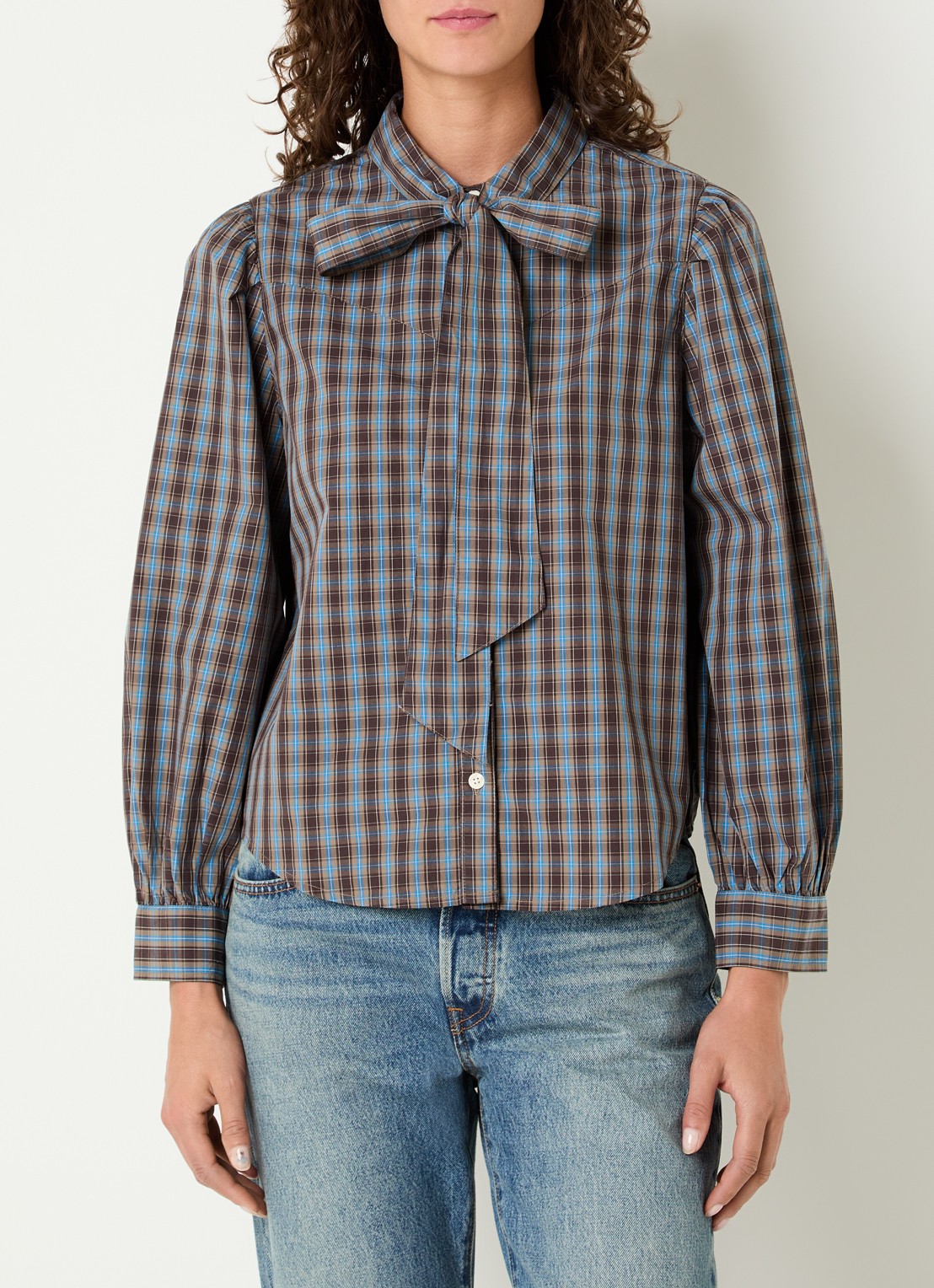 Levi's Judice blouse met ruitdessin en strikkraag - detail 4 bruin