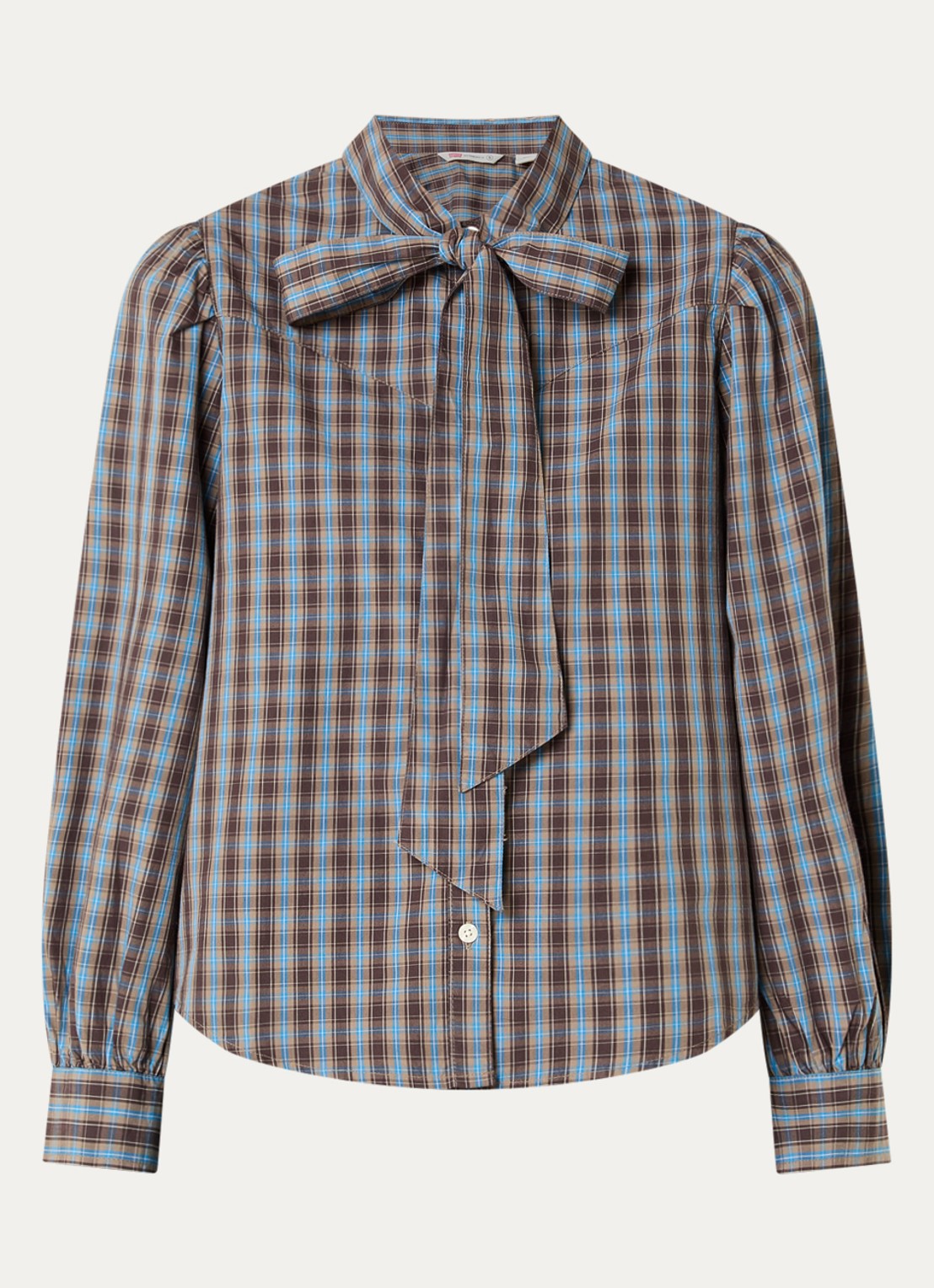 Levi's Judice blouse met ruitdessin en strikkraag - voorkant 2 bruin