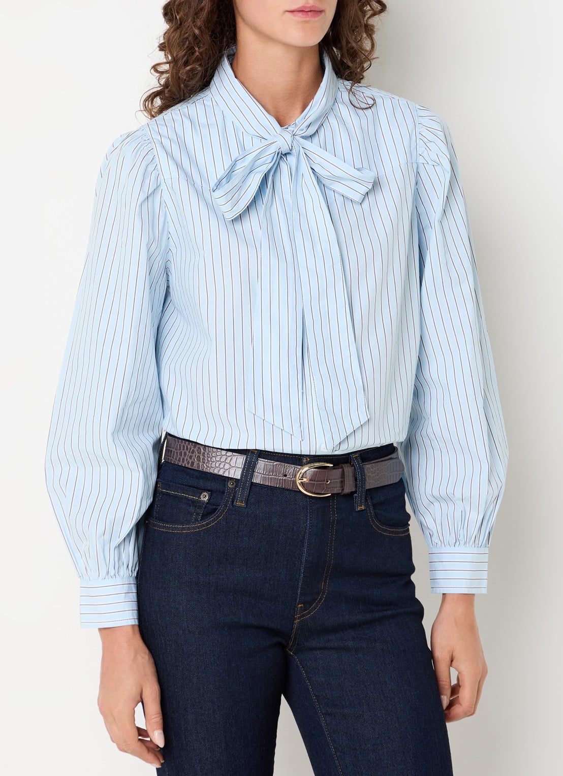 Levi's Judice blouse met streepprint - detail 4 lichtblauw