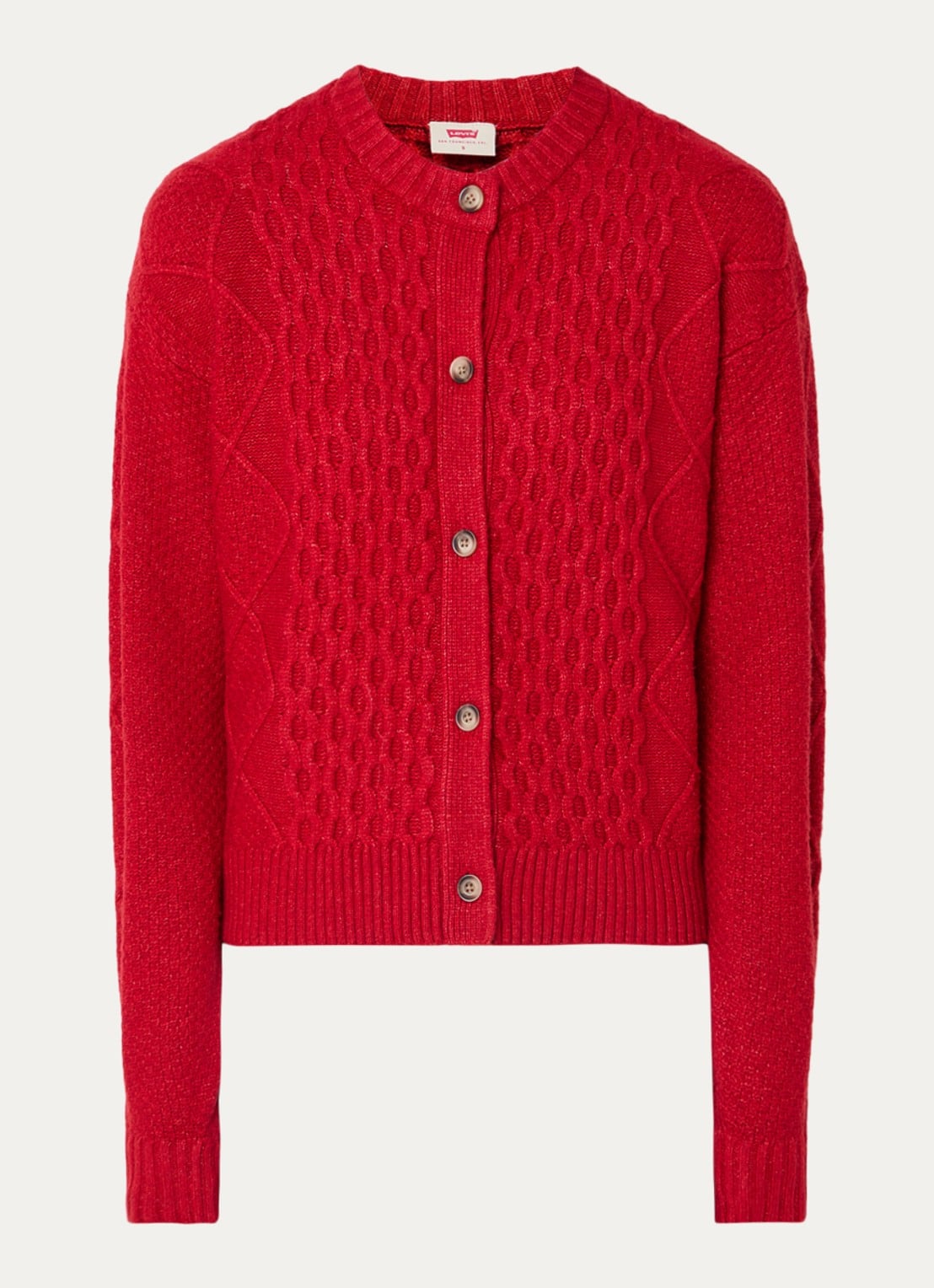 Levi's Kabelgebreid vest in wolblend - voorkant rood