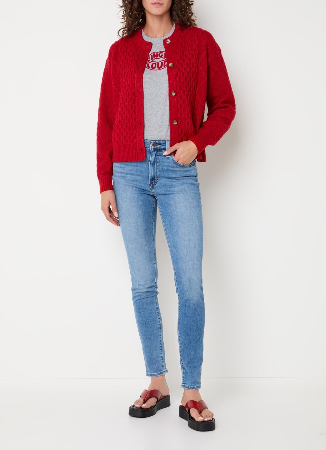 Levi's Kabelgebreid vest in wolblend - voorkant 2 rood