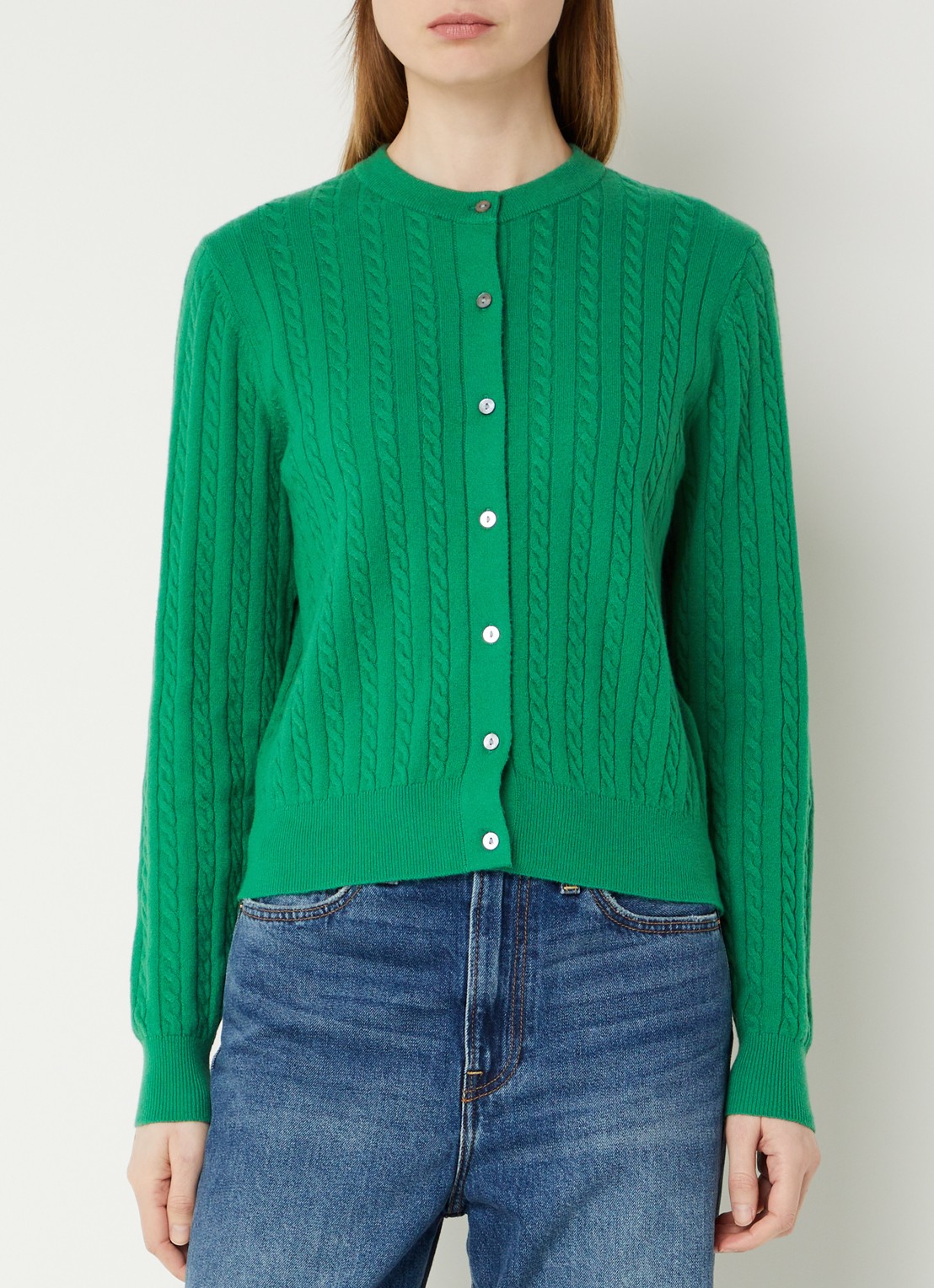 Levi's Kabelgebreid vest met ronde hals - detail 3 donkergroen