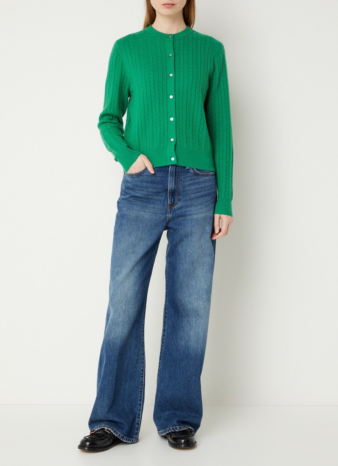 Levi's Kabelgebreid vest met ronde hals - voorkant 2 donkergroen
