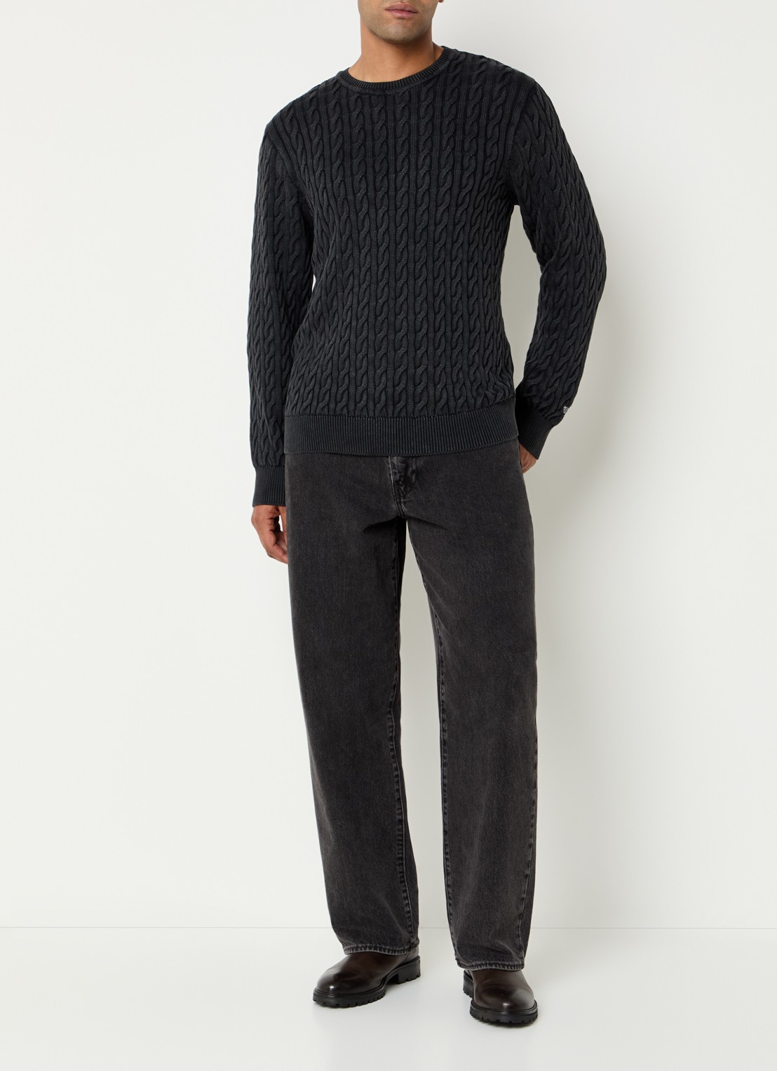 Levi's Kabelgebreide trui met ronde hals - voorkant 4 antraciet