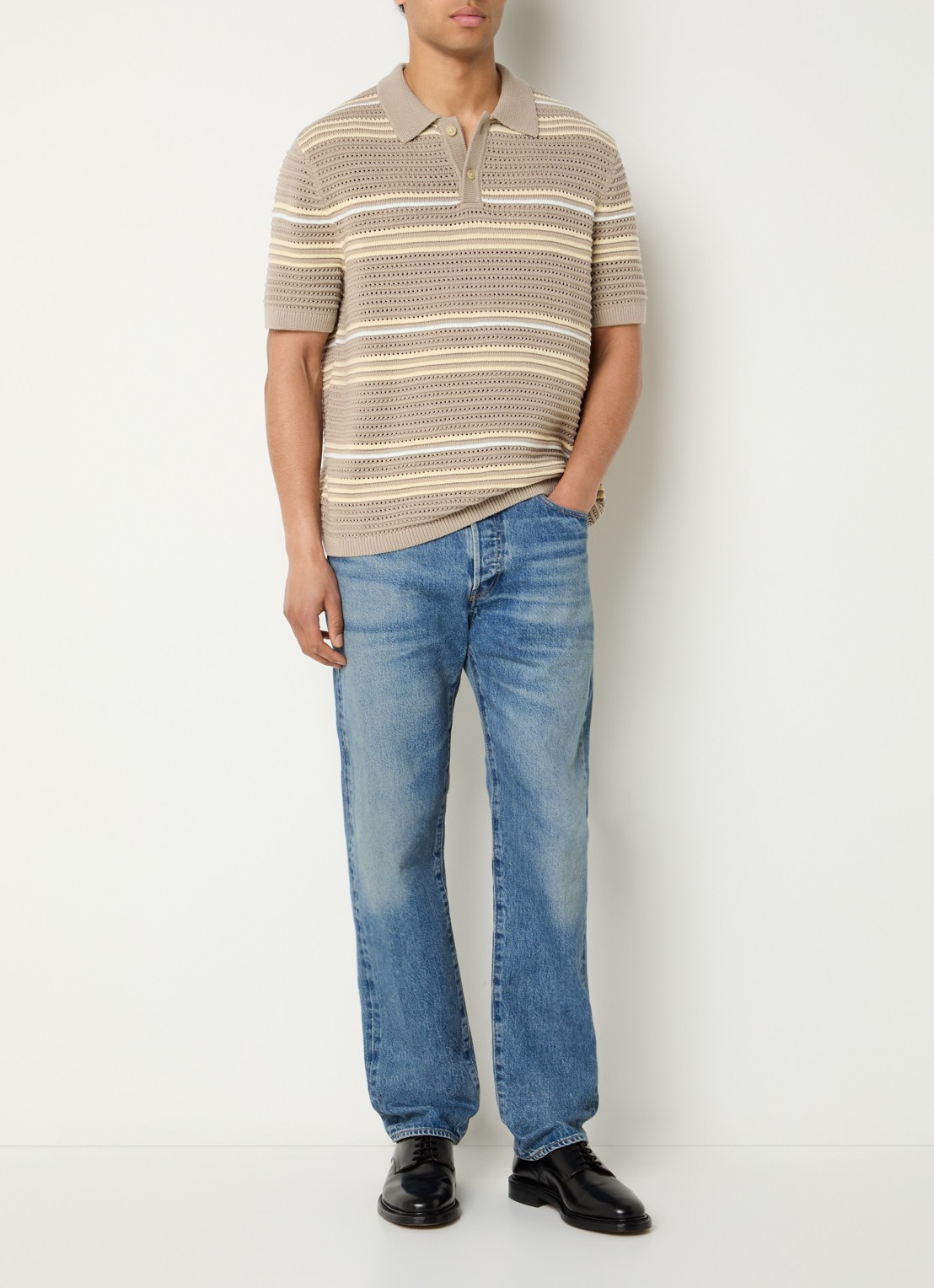Levi's Laguna polo met opengewerkt dessin - voorkant 2 donkerkhaki