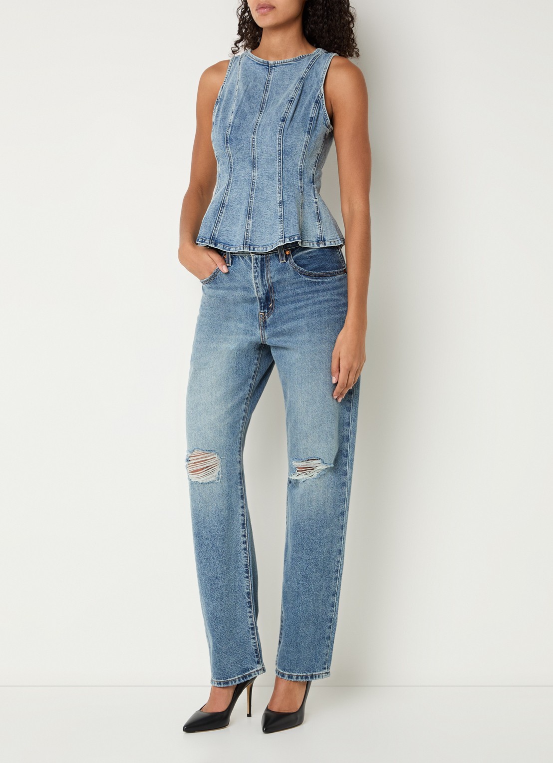 Levi's Leighton top van denim - voorkant 4 indigo