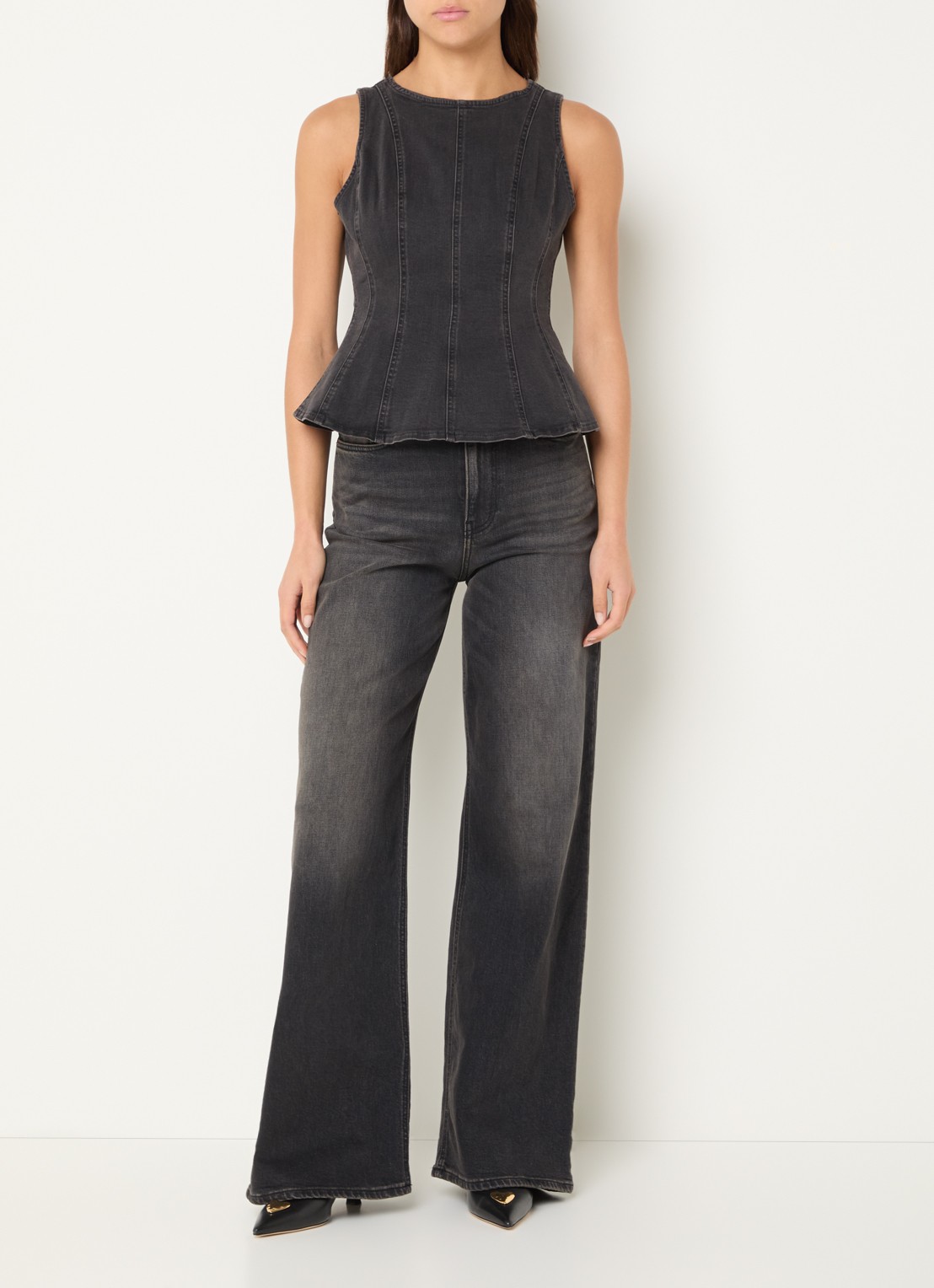 Levi's Leighton top van denim - voorkant 3 antraciet