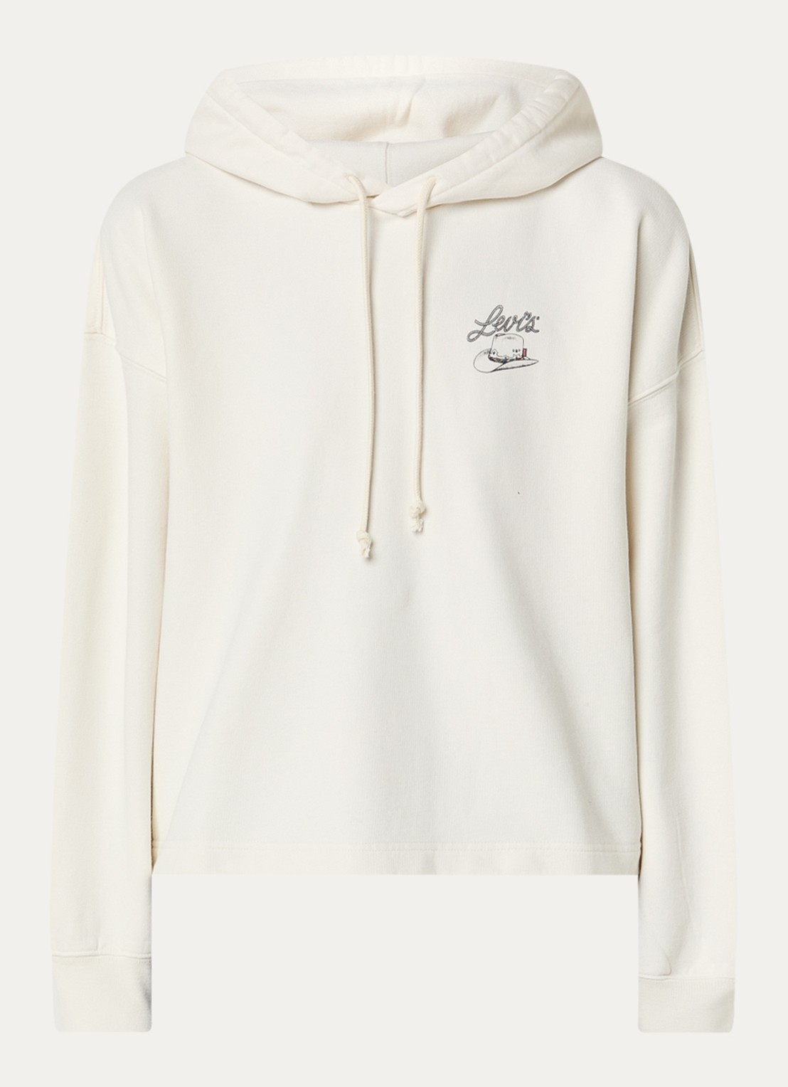 Levi's Leo hoodie met logo- en backprint - voorkant gebroken wit