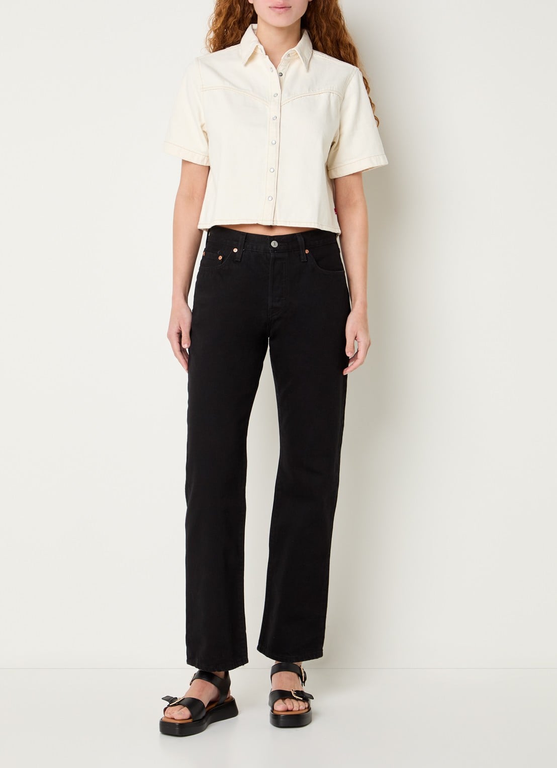 Levi's Logan blouse van denim - voorkant 4 gebroken wit