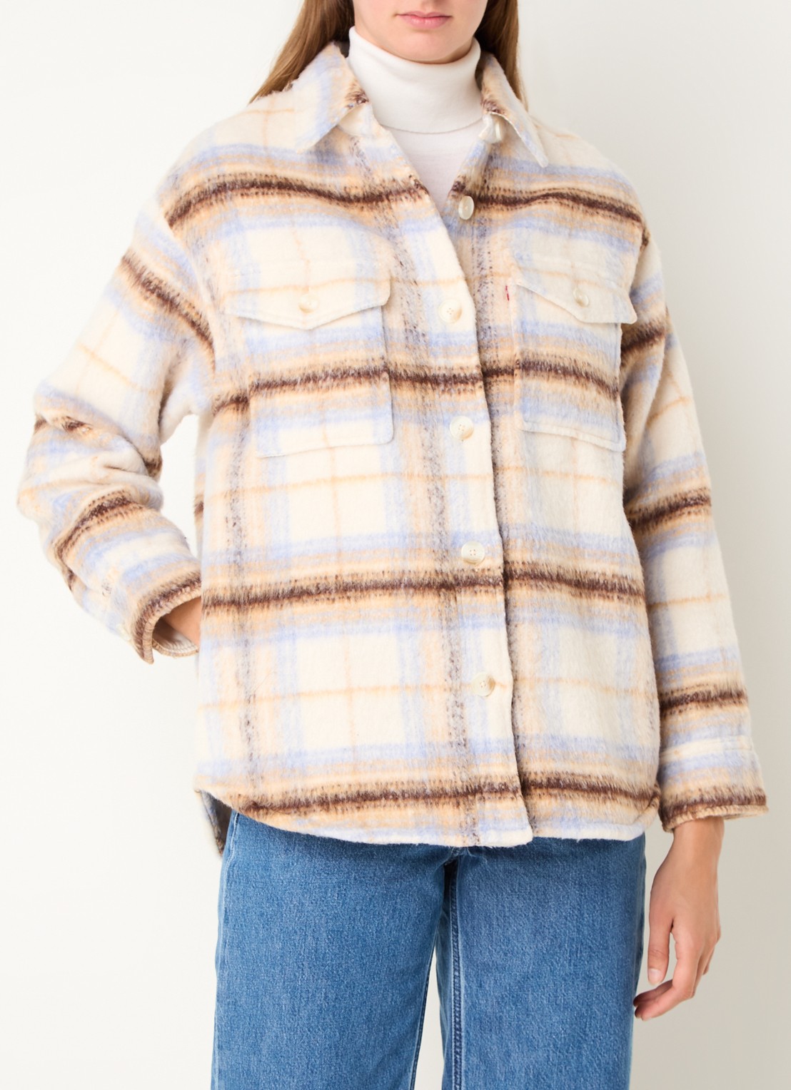 Levi's Lola overshirt in wolblend met ruitdessin en borstzakken - detail 2 beige