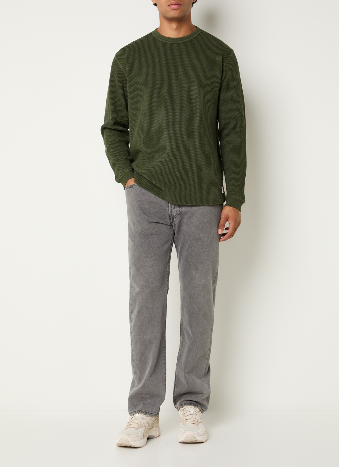 Levi's Longsleeve met structuur  - voorkant 3 legergroen