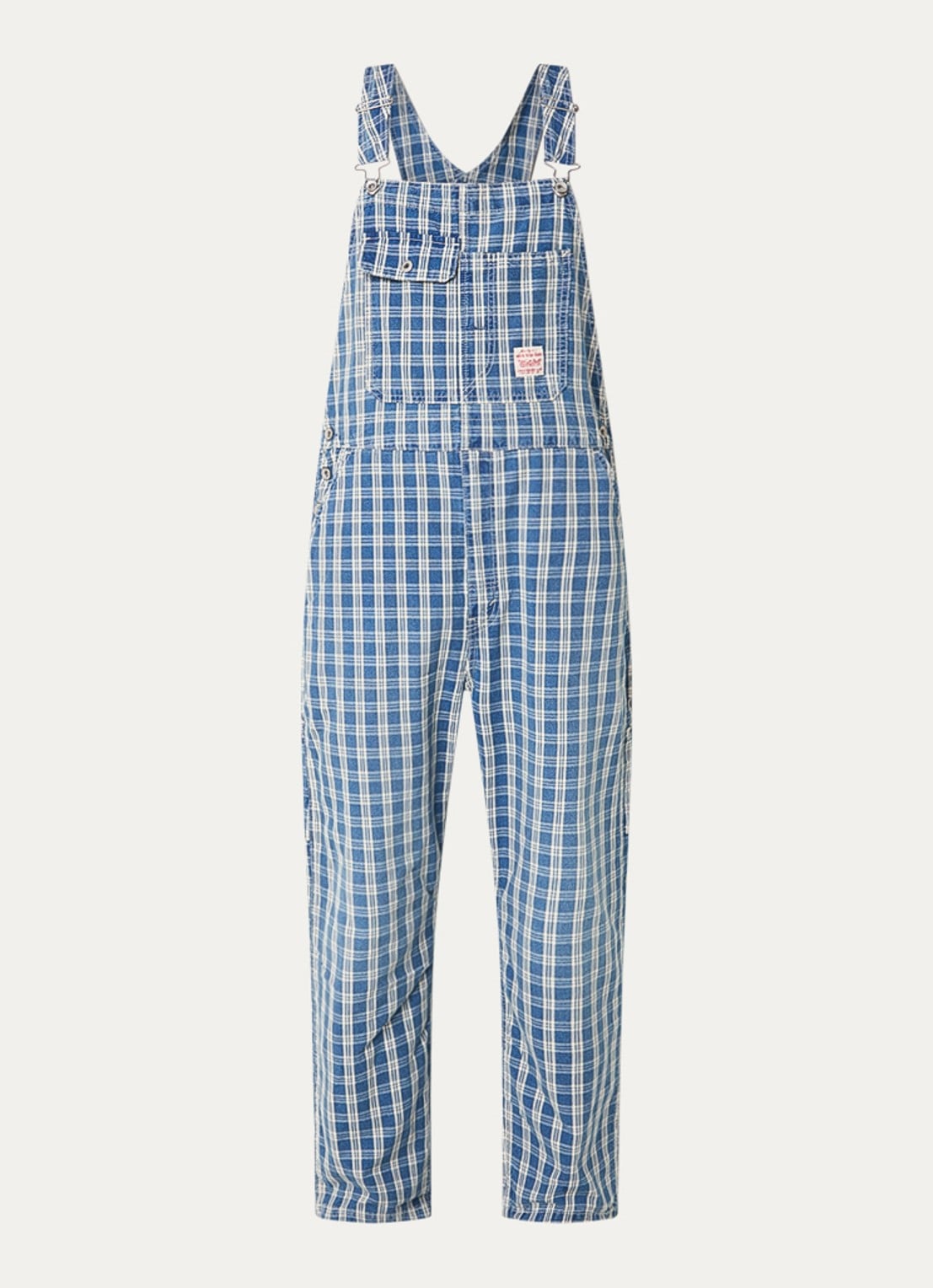 Levi's Loose fit tuinbroek van denim met ruitdessin - voorkant 2 blauw