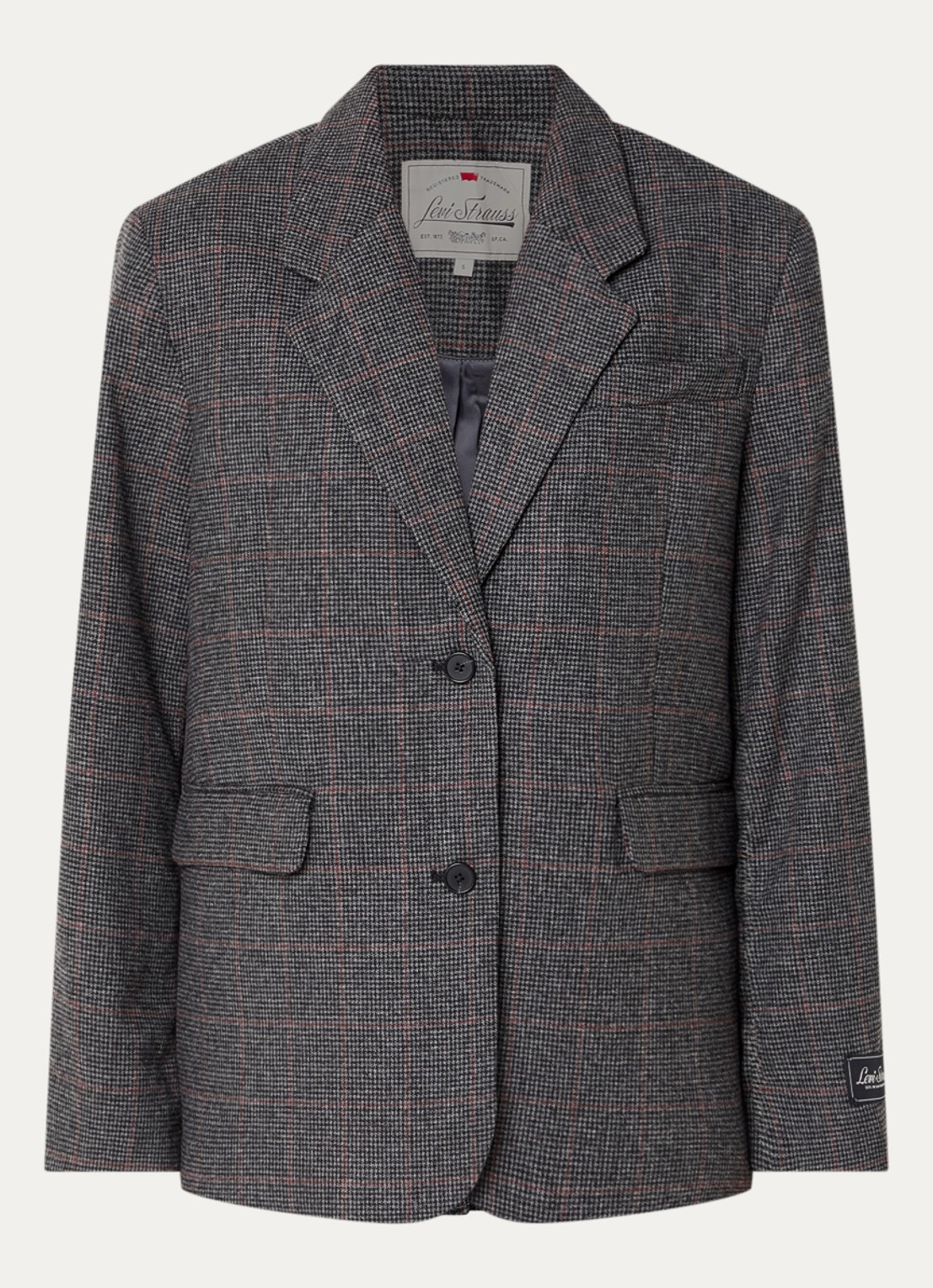 Levi's Luna blazer in wolblend met ruitdessin - voorkant donkergrijs