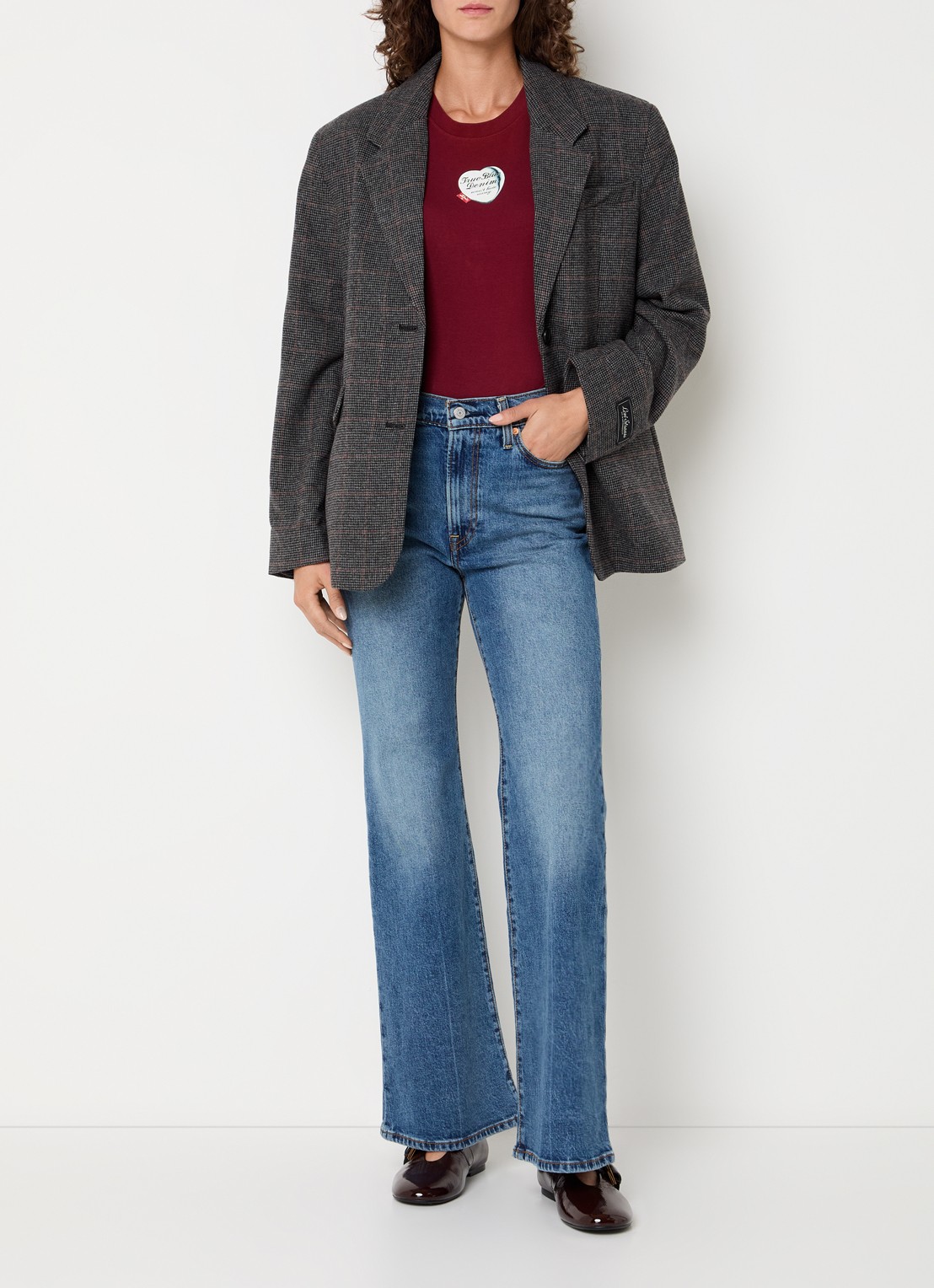 Levi's Luna blazer in wolblend met ruitdessin - voorkant 2 donkergrijs