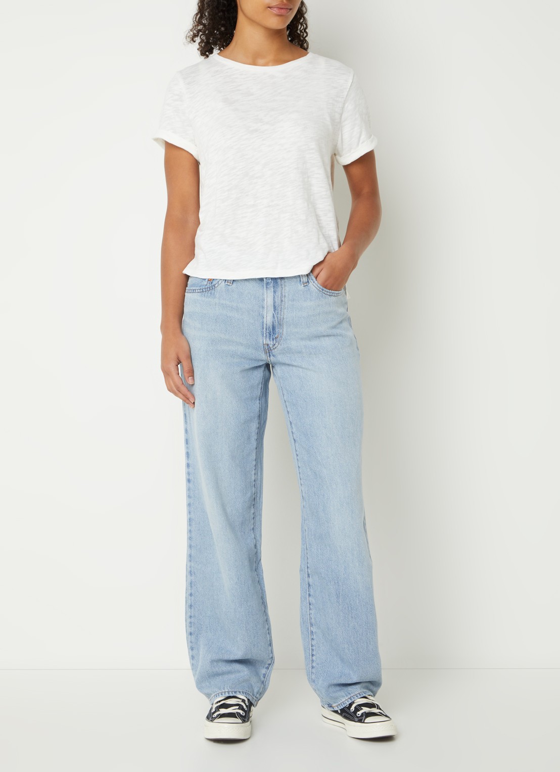 Levi's Margot T-shirt met gemêleerd dessin - voorkant 2 gebroken wit