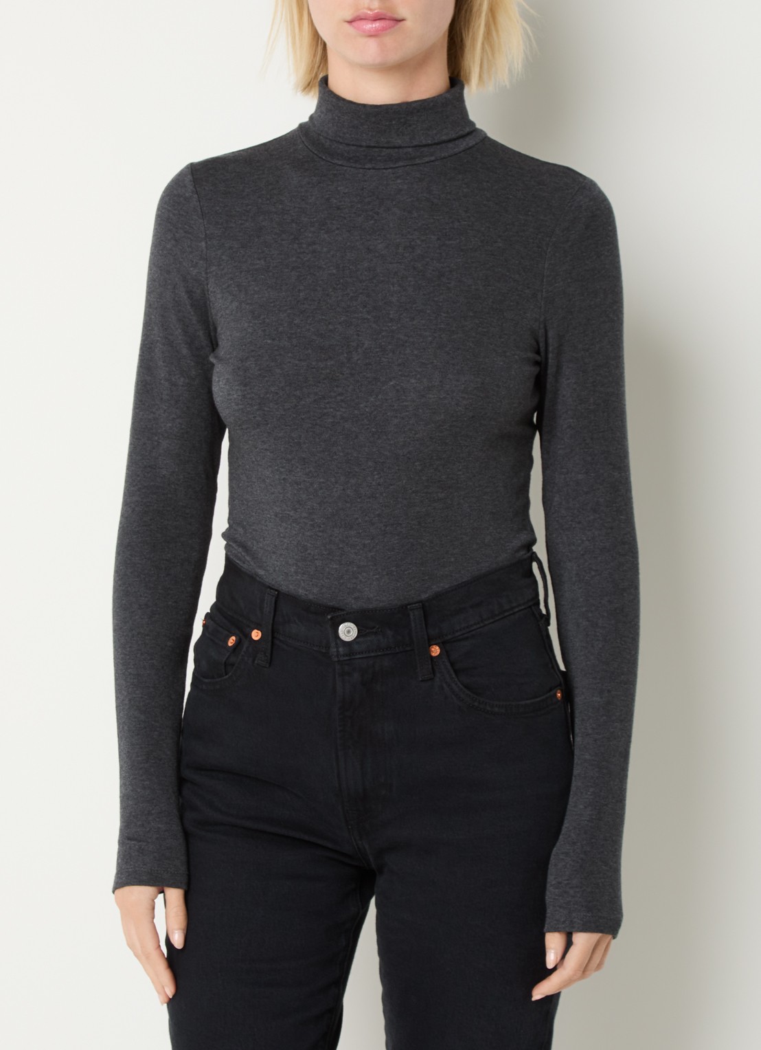 Levi's Mia longsleeve in wolblend met col - detail zwart