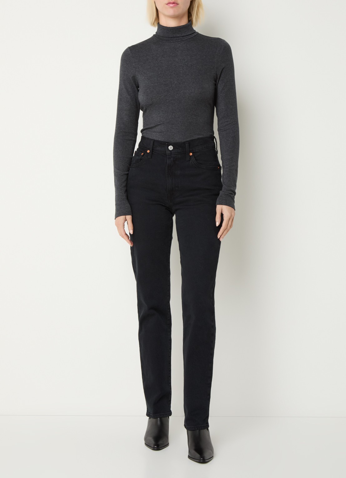 Levi's Mia longsleeve in wolblend met col - voorkant 3 zwart