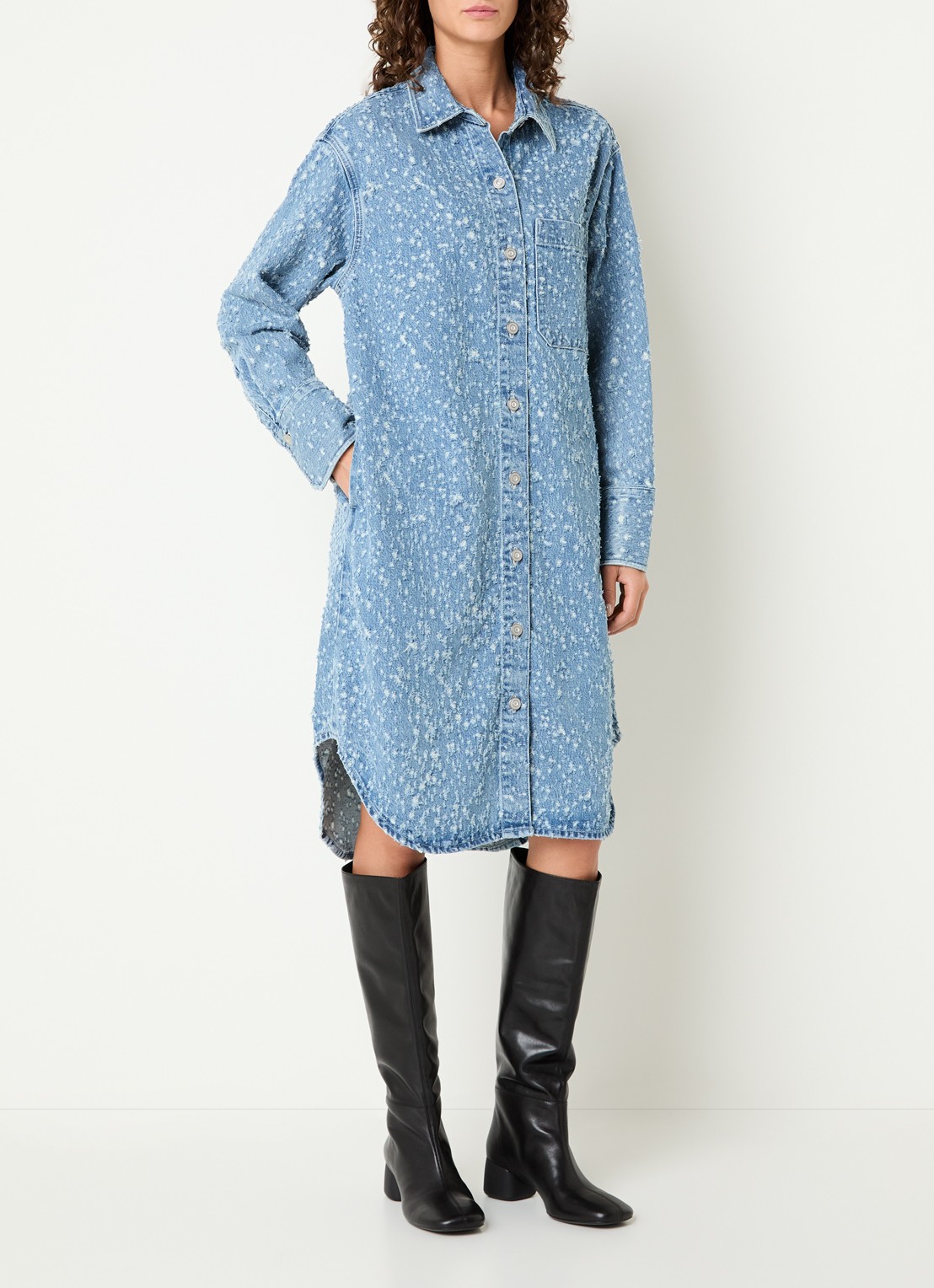 Levi's Midi denim blousejurk met structuur - detail indigo