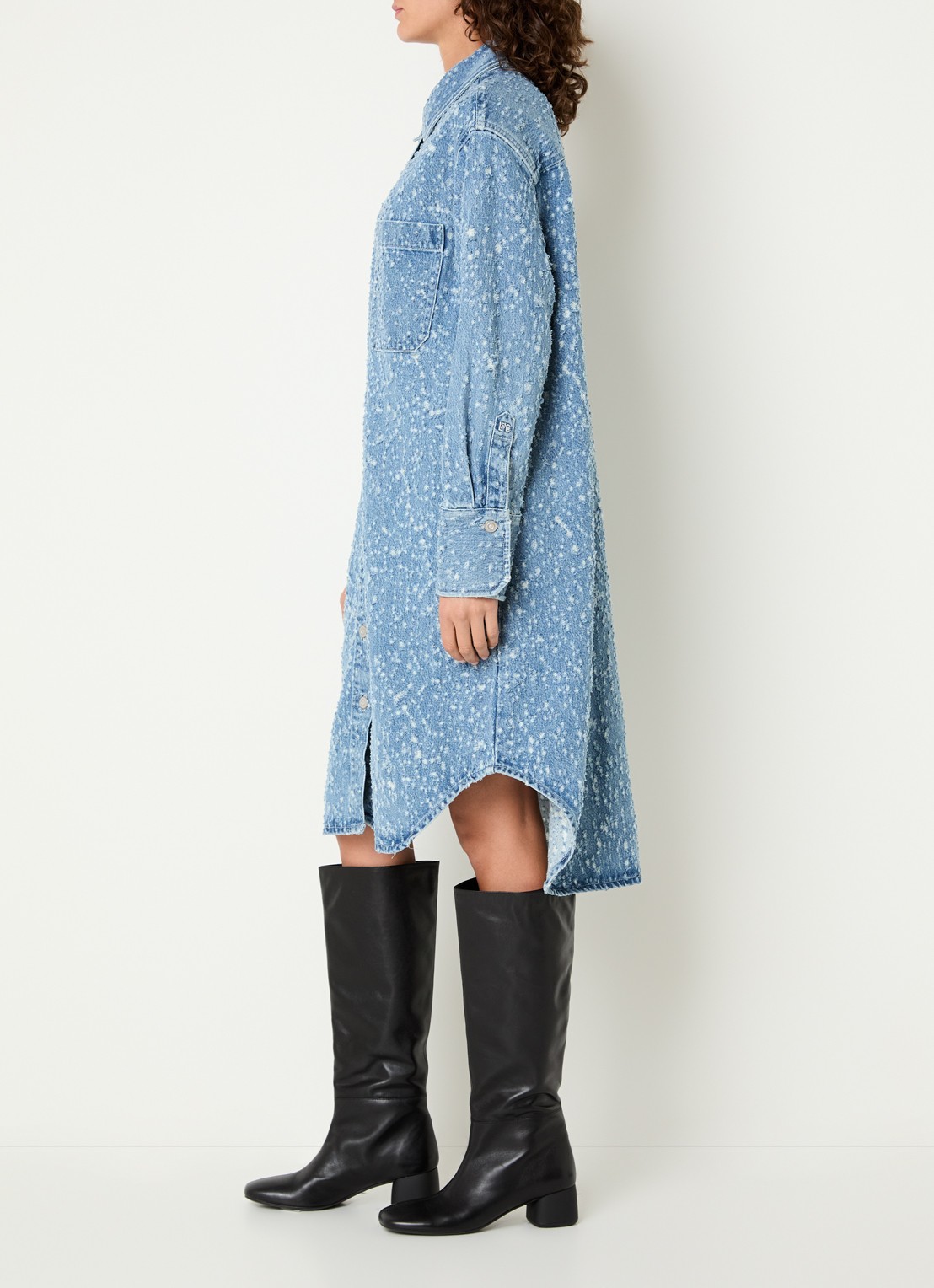 Levi's Midi denim blousejurk met structuur - voorkant 3 indigo