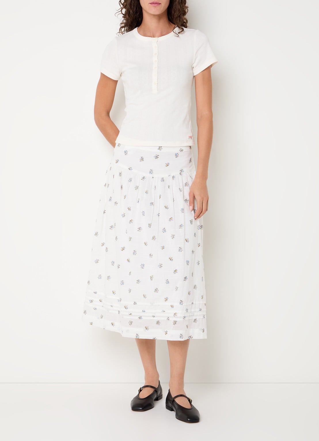 Levi's Midi rok met bloemenprint - voorkant 2 wit