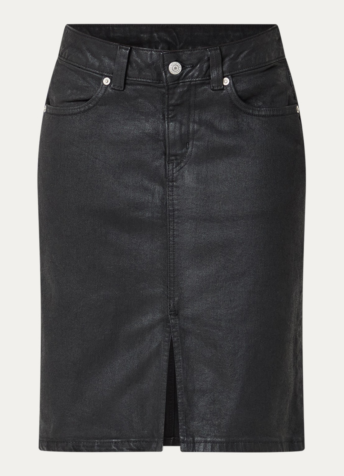 Levi's Midi spijkerrok met split en glanzende finish - voorkant 2 zwart