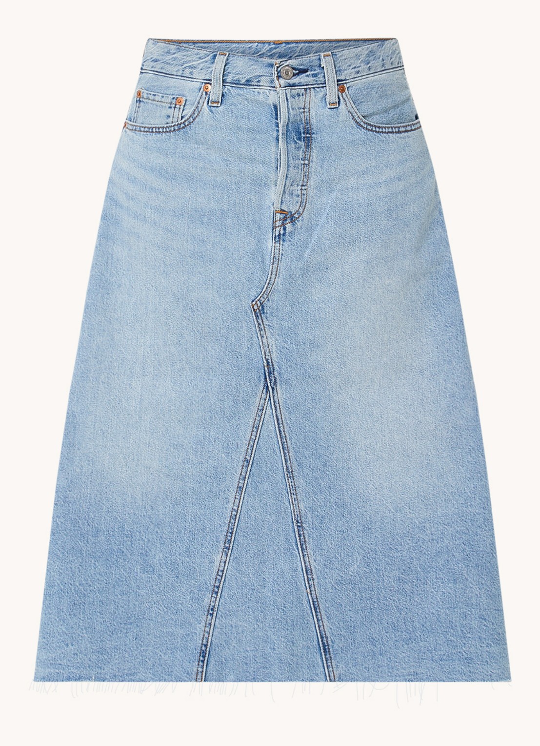 Levi's Midi spijkerrok met steekzakken - voorkant 3 lichtblauw